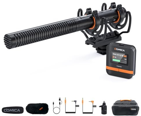 COMICA VM40 32Bit Kabellos-Richtmikrofon mit 32G Onboard-Aufzeichnung, Kamera-Mikrofon mit 48kHz/32Bit Float Auflösung, Externes Shotgun-Mikrofon für Kamera/Camcorder (1RX + 1TX)