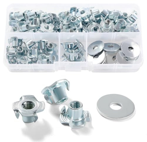Lyeteung 60 Piezas M5 × 8mm T-Nuts, 4 Tuercas en T con Puntas, 4 Puntas Tuercas Correderas en T, con 20 Piezas Arandelas, para Muebles, Patas de Carpintería