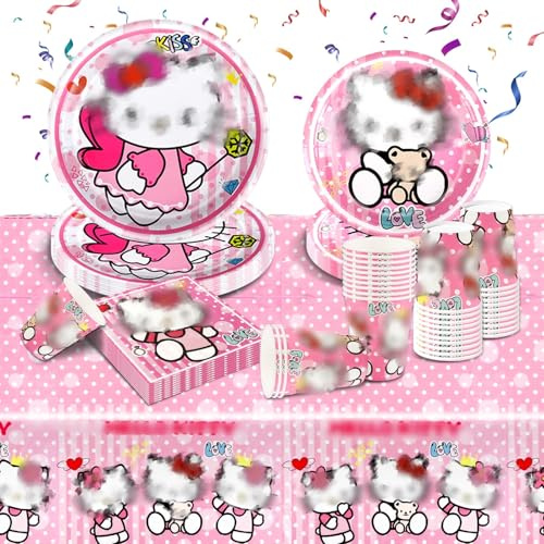 Geburtstagsdeko Partygeschirr Set- 51Pcs Geburtstag Geschirr Tableware Kindergeburtstag Teller Kit Partyzubehör Supplies mit Servietten Tischdecke Pappbecher Pappteller Kinder Party Deko für 10 Gäste