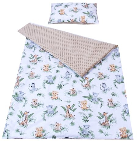 Babylux Kuscheldecke 100 x 150 cm Decke Babydecke Kinderdecke Bettdecke Groß Kissen Minky XXL (124. Africa_Tiere + Kissen)