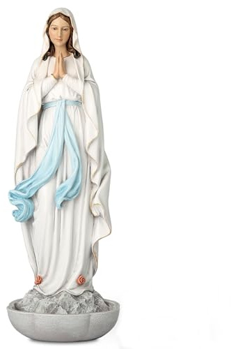 BC Catholic Our Lady of Lourdes Statue, Blessed Virgin Mary Figure, Tabletop Rosary Holder, Holy Water Font, Religious Gift, 10” H Classical Renaissance Sculpture Hand Painted by Buildclassic