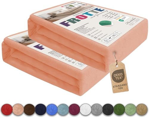 Sesto Senso Lot de 2 draps-housses, 160 x 200 cm, rose, pour surmatelas, en tissu éponge, avec élastique, 100 % coton