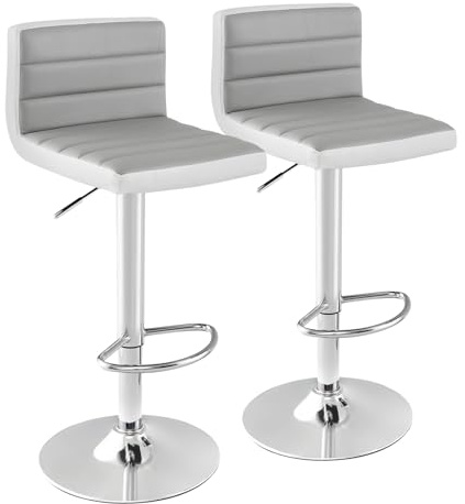 COSTWAY Barstolar, set om 2, vridbara barstolar, 82–102 cm, höjdjusterbar, kökspall med halkfri metallbas och fotstöd, sittpall vadderad för köksö, pub och café (2)