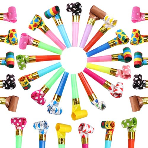 40 pezzi di corni per feste di compleanno, soffiatori multicolori per feste di compleanno, corni colorati, fischietti sonori, perfetti per feste di compleanno, party, Natale, Halloween.