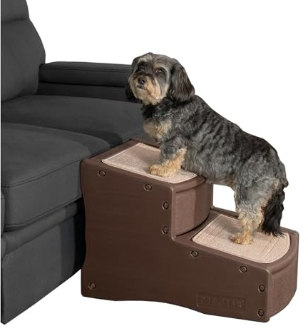 Pet Gear Easy Step II Pet Stairs, 2 Step for Cats/Dogs up to 150 Pounds, Portable, Removable Washable Carpet Tread, No Tools Required, Espresso