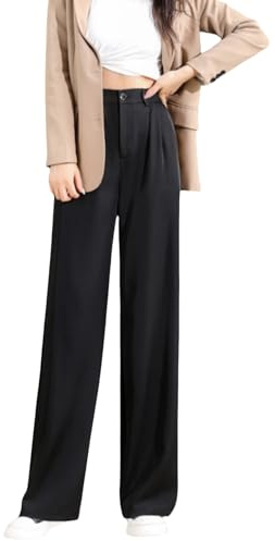 Putaowor Womens High Waist Business Casual Work Pants Straight Leg Dressy Trousers with Pockets Black 14