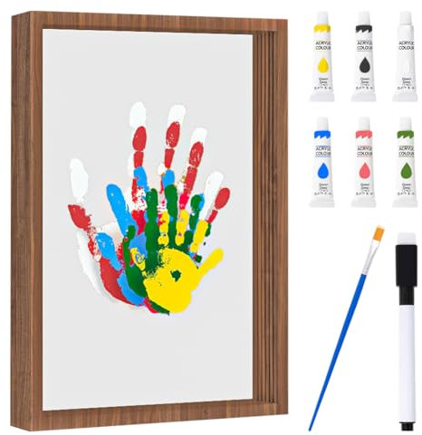 Zinueen Familien Handabdruck Set mit Holzrahmen – Kreatives, Personalisiertes mit ungiftigen Farben und transparenten Blättern (Braun)