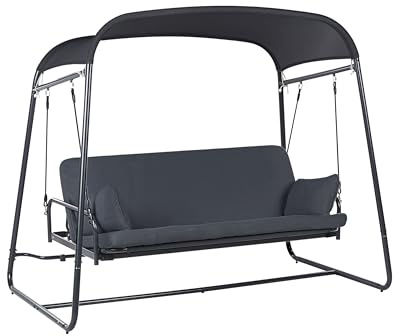 Gartenschaukel aus Mesh Stahl Dunkles Grau mit Liegefunktion modern Marsciano