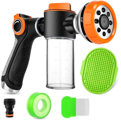 Dog Shower Attachment Garden Hose Nozzle High Pressure Dog Sprayer HoseAttachment Foam Sprayer with Soap Dispenser for pet bathing garden plants