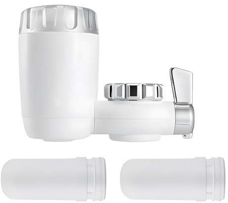 Filtre Robinet, Élément Filtrant Composite en Charbon Actif en Céramique, Livré avec 2 Éléments Filtrants, Peut Éliminer les Polluants Tels que le Plomb, Chlore, Sable, les Métaux Lourds (Blanc)
