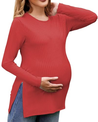 Suéteres negros para maternidad Vestidos Blusa de maternidad Camisetas de maternidad para mujer Top casual de embarazo básico de varios niveles Camisa de manga larga Sudadera de maternidad, Rd1, S