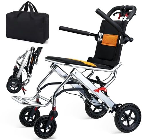 Ultra-Lightweight 19lbs Foldable Transport Wheelchair for Seniors - Portable Aluminum Travel Wheelchair with Carrying Bag, Supports 220lbs Capacity