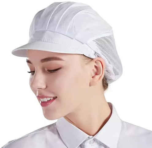 Cappelli da Chef Elastici da Cucina, Cappello da Cuoco Retina per Capelli da Cucina Bianco Mezza Maglia Elastico Traspirante Retina, Cappello da Chef Elastico Regolabile per Donne e Uomini con Tesa