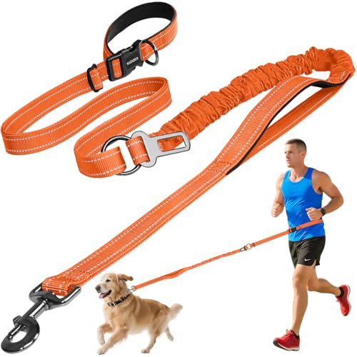 Kazazoo Hands-Free Dog Leash with 6-9FT Adjustable Length - Heavy Duty No Pull Bungee Design, Reflective Safety for Walking, Jogging & Training | Suitable for Medium to Large Dogs Orange L