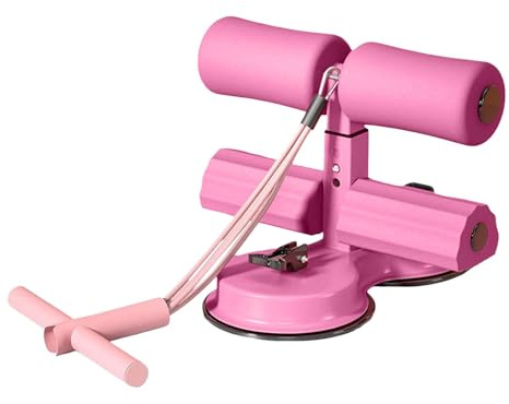 Sit Up - Barra di supporto per addominali con fascia di resistenza, supporto per piedi addominali al chiuso, con 2 ventose, attrezzatura per esercizi di fitness per casa e palestra (rosa)
