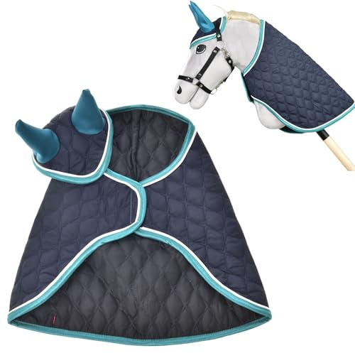 LarDen Hobby Horse Zubehör – Set Supreme Turquoise – Handgefertigte Decke & Fliegenhaube für Steckenpferd, Stockpferd & Spielpferd – Ohrenkappe, Ohrenhaube, Fliegenohren für Kinder – Hobby Horsing