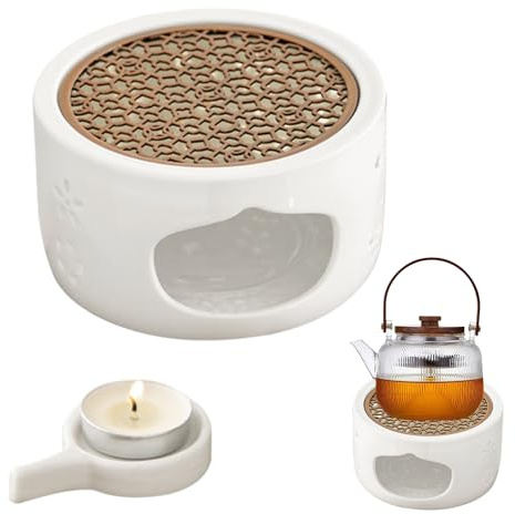 CLIUNT Scalda Teiera in Ceramica, Fornello Teiera con Stuoia e Portacandele, Scaldino per Teiera Design Cavo, per caffè, lumino, Stabile Non Fa Rumore - Adatto a Tutte Le teiere