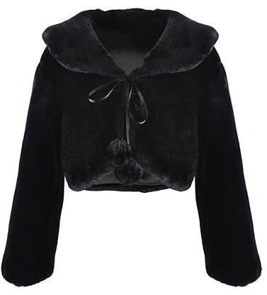 Boléro en fausse fourrure pour filles Princesse Écharpe enroulée Manchons Veste à manches longues pour adolescentes Cape fleurie pour mariage Robe de fête Veste d'hiver douillette et mignonne pour
