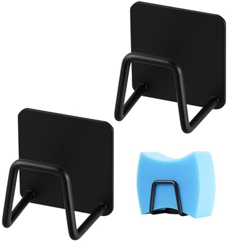 HcvGcm 2 Stück Schwammhalter Spülbecken, Schwammhalter Küche Ohne Bohren, Edelstahl Sponge Holder, Sink Organizer für Küche und Bad, Schwarz