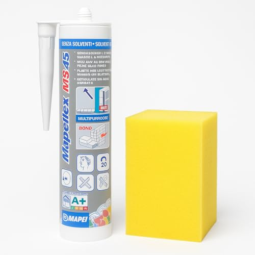 MAPEFLEX MS 45, 300 ml mit Reinigungsschwamm Montagekleber Elastischer Allzweckkleber für Innen & Außen | Für Bad, Küche, Caravan, Boot & Bau | Hochflexibel, Wetterfest, UV-beständig (Schwarz)