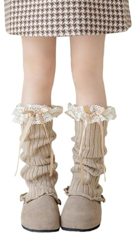 AMateschitz Y2K Jambières pour fille avec nœud en tricot d'hiver Jambières longues en tricot chaud pour ballet yoga