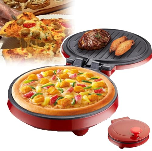 Pizzera de encimera – Placa de cocción antiadherente, calefacción de doble cara, fácil limpieza, perfecta para pizza, quesadillas, comidas para 2-3 personas