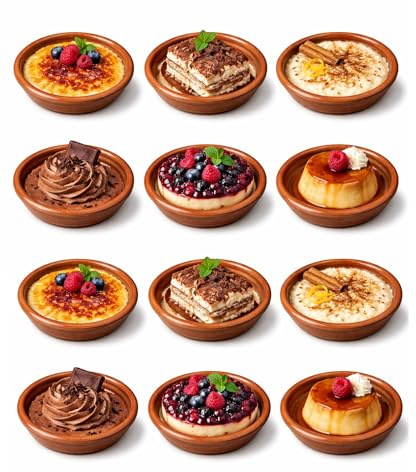 Mini Cazuela de Barro Rústica Terracota Redonda, 10cm, Apta para Microondas y Lavavajillas, 12 Unidades Ideales para Postres y Repostería.