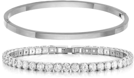 CCAIPU Armband för kvinnor, armband i silver med kristaller och zirkoner 4 mm, titanstålarmband, smycken present till kvinnor och flickor