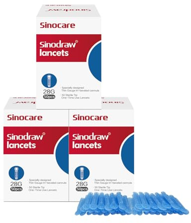 Lancette pungidito 28G a basso dolore – 150 pezzi (3 scatole da 50) – Sterili monouso per test glicemia, acido urico e colesterolo,Aghi per prelievo di sangue domiciliare