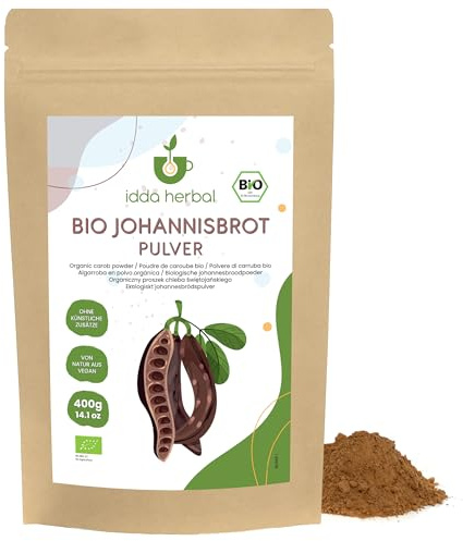 IDDA Herbal Farina di Carrube BIO 400g, Baccelli di Carruba Macinati, Dolcificante Naturale