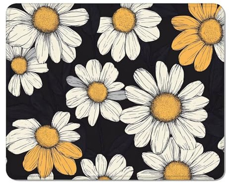 Alfombrilla Ratón con Bordes Cosidos, Mouse Pad con Motivos 15 x 20 cm, Base Antideslizante y Superficie Impermeable, Seguimiento Preciso para Ratón Óptico, Láser y Gaming - Amarillo & Flor XS#184