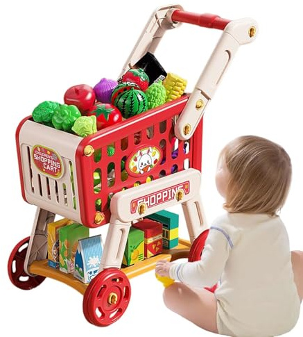 Carrito De Compras para Niños: Carrito De Compras para Juegos De Simulación, Juego De Comida De Educativo, Juego De Aprendizaje De rol Interactivo, Carrto De Empuje Duradero | Niños Niñas Fie