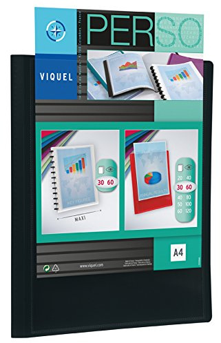 Viquel Personalisierbare Sichtmappe für 60 Bilder (30 Hüllen) Essentiel – Einband aus widerstandsfähigem Polypropylen – Farbe Schwarz – Format A4