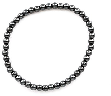 Taddart Minerals – Silber Graues Armband aus dem natürlichen Edelstein Hämatit mit 4 mm Kugeln auf elastischem Nylonfaden aufgezogen – handgefertigt