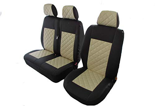 Passend für Volkswagen VW Transporter T5 T6 nach 2004 Links- oder Rechtslenker-Fahrzeuge, 2+1 (1 Single & 1 Doppel) in Eco-Leder Schwarz Beige