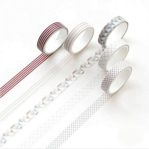 Supertool Lot de 5 rubans de masquage décoratifs japonais Motif à rayures 10 mm x 3 m, argent
