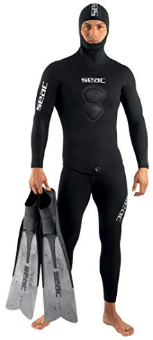 Seac Royal 3.5mm, muta in neoprene da 3,5 mm per apnea e pesca subacquea, salopette e giacca con cappuccio, nero, S