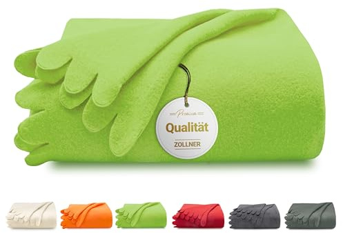 ZOLLNER Kuscheldecke in 130x170 cm - kuschelige und langlebige Fleecedecke - waschbar bis 60°C - wunderschöne Wellenkanten - antistatisch - Polyester - in grün - Oeko Tex® Zertifiziert
