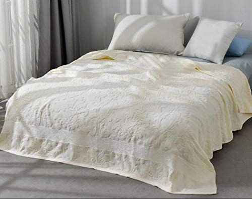 NANXCYR Sommer Bettdecke Handtuch Quilt, Leichte Kühl Handtuch Decke Breathable weiche flaumige Sommerdecke aus 100% Baumwolle Frottee, 150 * 200 cm,Milky White