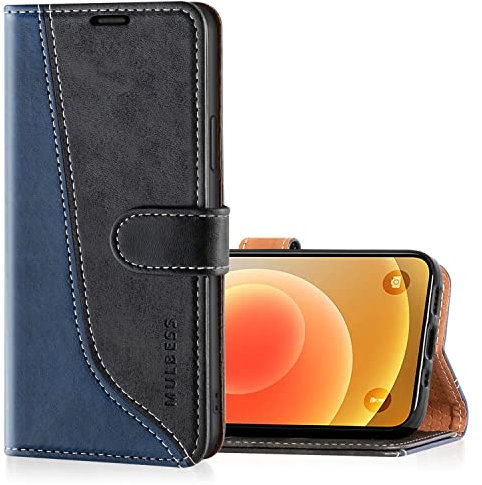 Mulbess für iPhone 12 Mini Hülle, Handyülle Leder mit Kartenfach, Klapphülle mit Magnetverschluss, Flip Case Etui Handytasche Schutzhülle, Stilvoll Schwarz