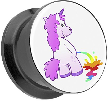 Taffstyle Ohr Plug Flesh Tunnel Piercing Ohrpiercing Kunststoff Schraub Schraubverschluß mit Picture Motiv pinkelndes Einhorn