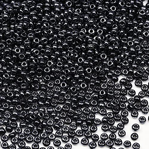 Bala&Fillic Perline di vetro 8/0 da 3 mm, circa 3600 pezzi/100 grammi in sacchetto, per realizzare bracciali e collane (perla nera)