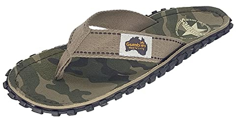 Gumbies Originals - Flip Flops aus recycelten Materialien - profilierte Sohle aus wiederverwerteten Autoreifen, Fußbett aus Canvas-Baumwolle, Baumwoll-Zehensteg - Camouflage, 36
