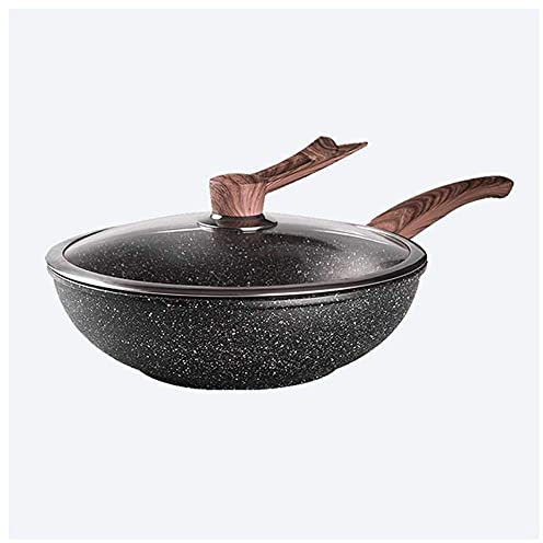 ZXFDMSWJ Wok Sartén Wok Antiadherente, Sartén Maifan Stone Cocina Antiadherente Sartén para cocinar sin Humo Cocina doméstica Maifan Stone Wok, Aleación de Aluminio, 3 Tamaño Wok Pan Antiadherente In