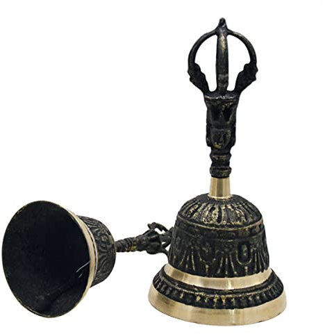yahede Campanello a Mano - Campanello Antico Alto in Ottone - Campana di Servizio con Manico in Legno, Anello in Ottone, Campanello, Campana del Buddha, Campana taoista, Campana in Ottone
