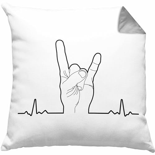 Trendation Heavy Metal Geschenk Männer Lustig Kissen mit Füllung 40x40 Herzschlag Rock Death Metal Geschenkidee Musik (Grau)