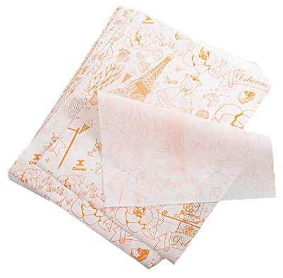 Backpapier 100 Blatt, Brotpapier Sandwich Wrap Papier Burger Wrap Paper Quadrate Fettdichtes Papier für Lebensmittel, Kuchen, Sandwiches, Burger, Pommes Etc. (Orange Tower, 26*36cm)