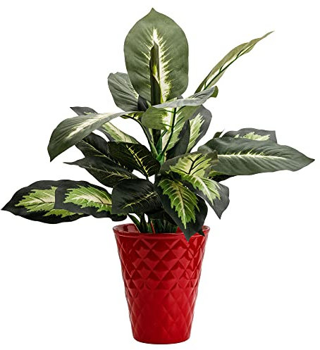 botle Pot de fleurs rond D 14 cm H 17,5 cm Rouge glaqué Surface matelassée Orchidée Vase en céramique moderne glamour