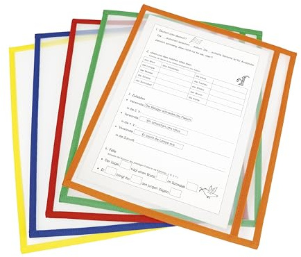 TimeTEX - Lern- und Sammeltaschen A5-Plus quer 10-tlg. | Transparente Hüllen mit Farbeinfassung | Seitlich offen & abwischbar