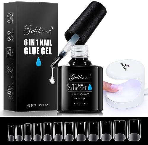 Gelike ec Kurz Nagelspitzen mit Nagelkleber set: 240pcs Weichgel Vollabdeckung Quadrat Nageltips Set für Anfänger Maniküre-enthusiasten - Verwendung im Heimischen Nagelstudio mit UV-Lampe